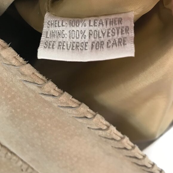 Charlotte Russe tan genuine leather jacket w/stitching, button closure lined, L - Picture 6 of 11